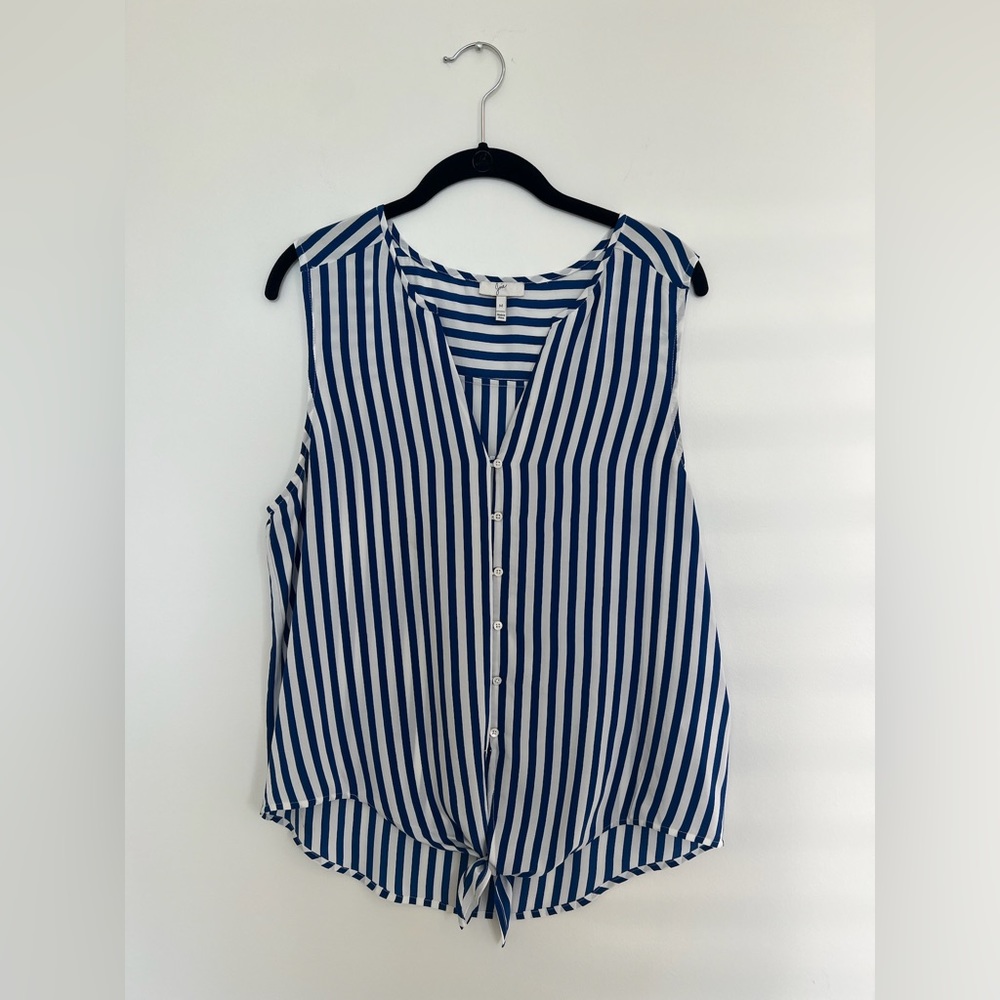 Joie Striped Sleeveless Tiefront Button Up Top